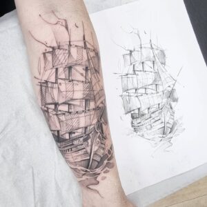 Tatouage sketch bateau Castelnau-le-Lez